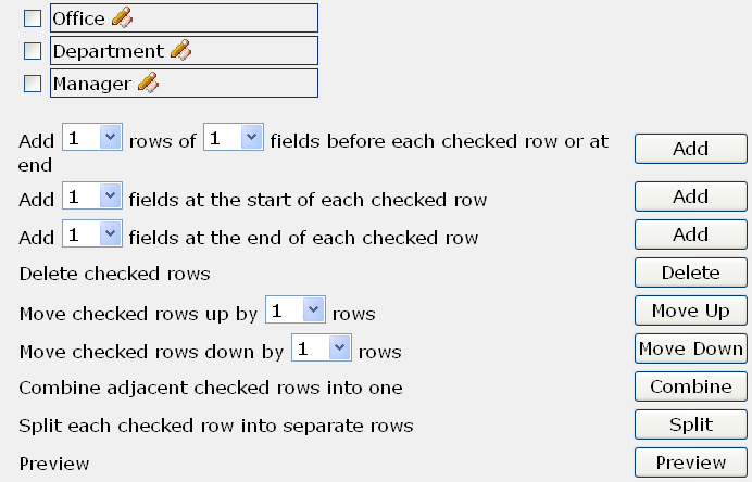 Screen showing the controls for moving fields in a Profile screen